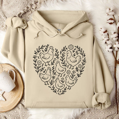 Chicken Lover Hoodie – Cute Heart Floral Chicken Flock Design for Chicken Moms & Backyard Poultry Fans
