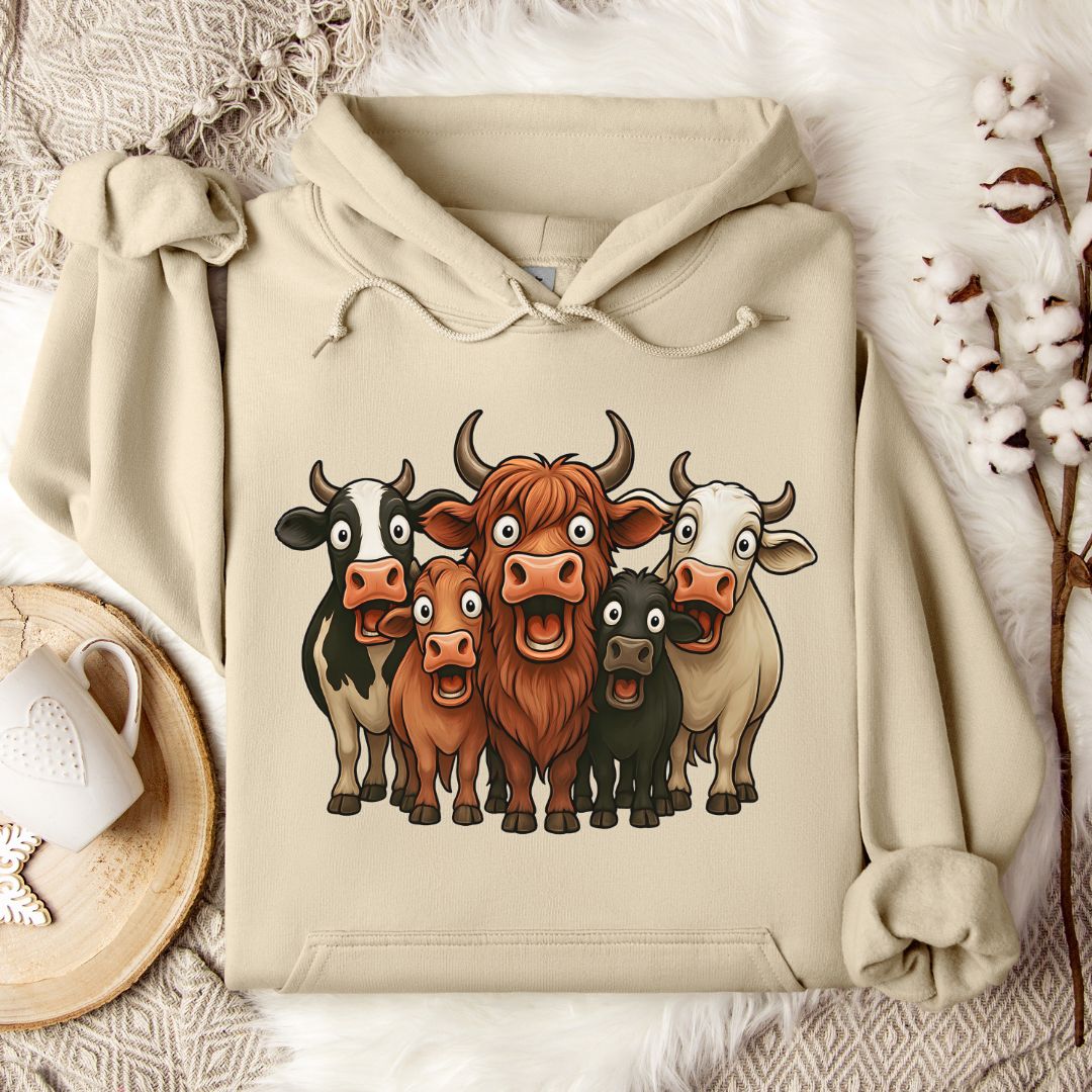 Funny Cow Lover Hoodie – Cute Cow Lineup Pullover for Farmers, Ranchers & Animal Lovers