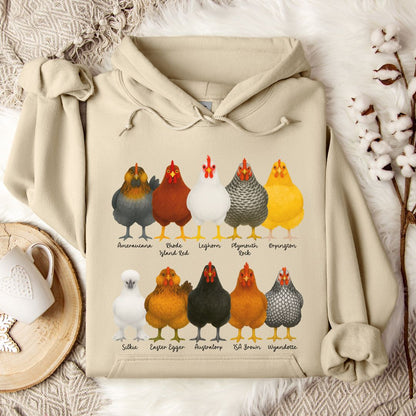 Chicken Breeds Hoodie – Cute Poultry Lover Gift for Chicken Keepers, Farmers & Backyard Flock Moms