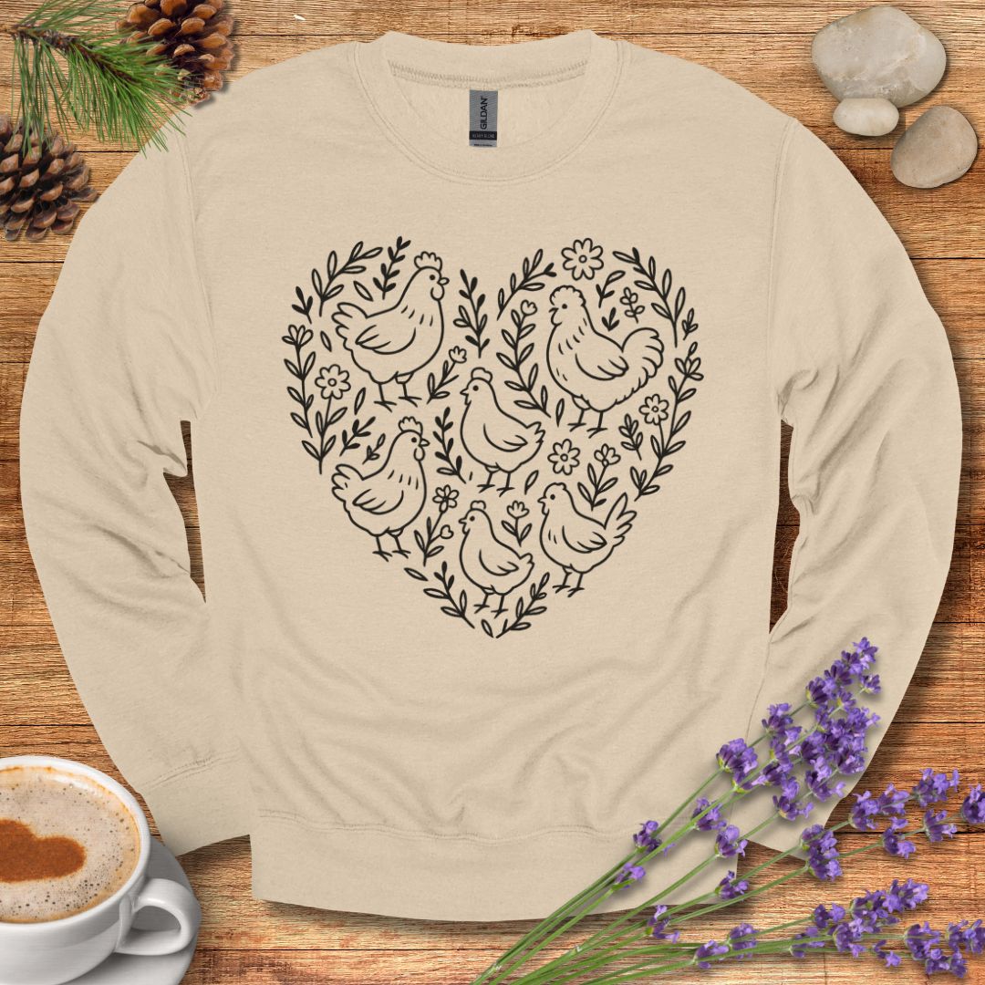 Farmhouse Chicken Sweatshirt – Floral Heart Pullover for Chicken Moms & Country Living Lovers