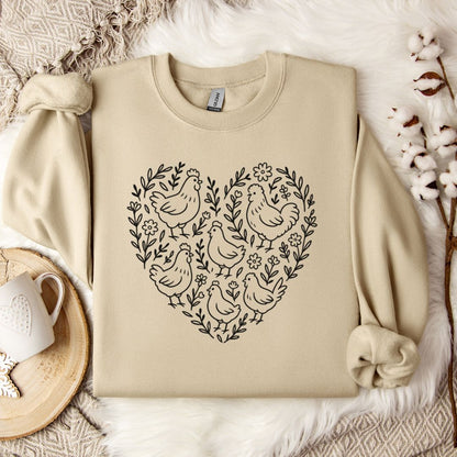 Farmhouse Chicken Sweatshirt – Floral Heart Pullover for Chicken Moms & Country Living Lovers