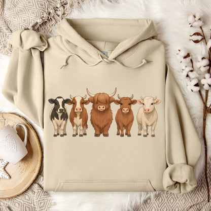 Cow Lover Hoodie – Highland, Holstein & Brown Cow Lineup Pullover for Ranchers & Farm Life Fans
