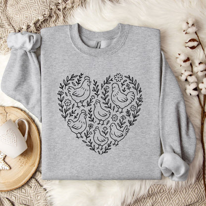 Farmhouse Chicken Sweatshirt – Floral Heart Pullover for Chicken Moms & Country Living Lovers