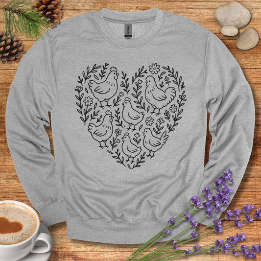 Farmhouse Chicken Sweatshirt – Floral Heart Pullover for Chicken Moms & Country Living Lovers