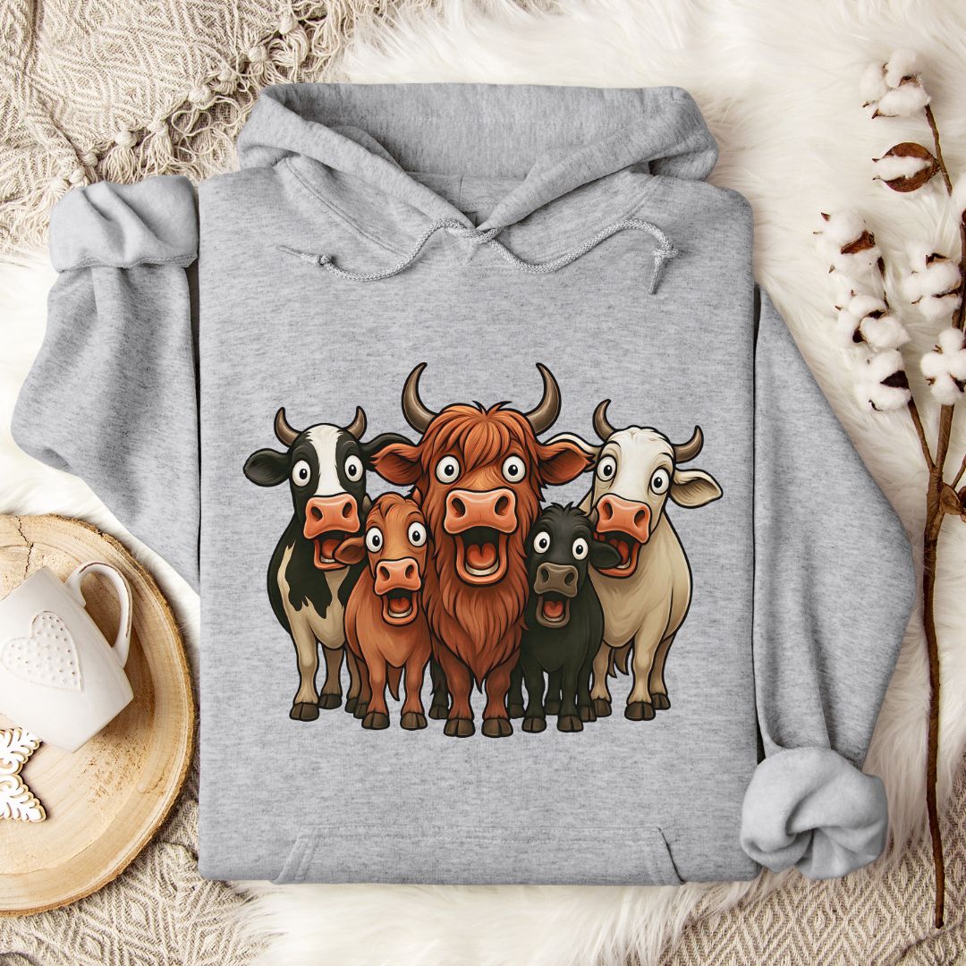 Funny Cow Lover Hoodie – Cute Cow Lineup Pullover for Farmers, Ranchers & Animal Lovers