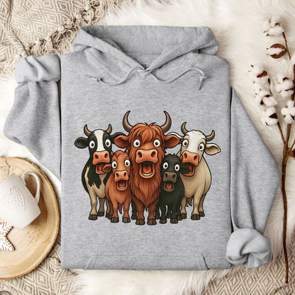 Funny Cow Lover Hoodie – Cute Cow Lineup Pullover for Farmers, Ranchers & Animal Lovers