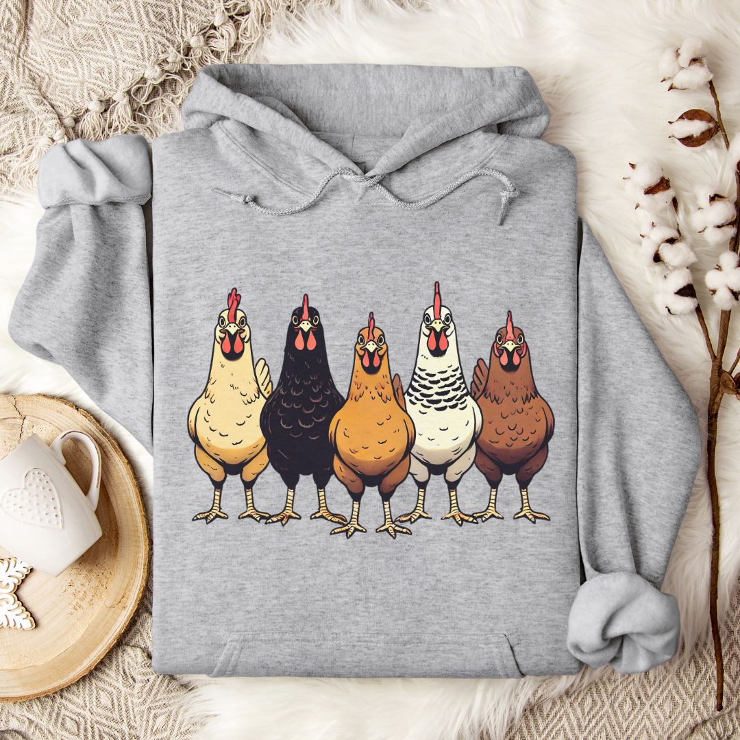 Chicken Lover Hoodie – Cute Farm Chickens Lineup Unisex Cozy Hoodie for Country Life Fans & Backyard Chicken Keepers
