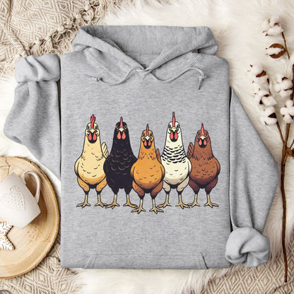 Chicken Lover Hoodie – Cute Farm Chickens Lineup Unisex Cozy Hoodie for Country Life Fans & Backyard Chicken Keepers