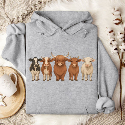 Cow Lover Hoodie – Highland, Holstein & Brown Cow Lineup Pullover for Ranchers & Farm Life Fans