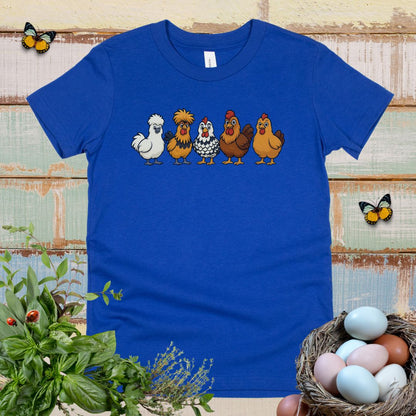 Cute Cartoon Chickens Kids T-Shirt – Farm Chicken Lineup Youth Tee for Animal-Loving Boys & Girls