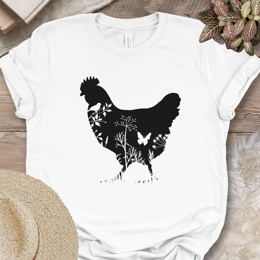 Floral Chicken Silhouette Nature Lover T-Shirt