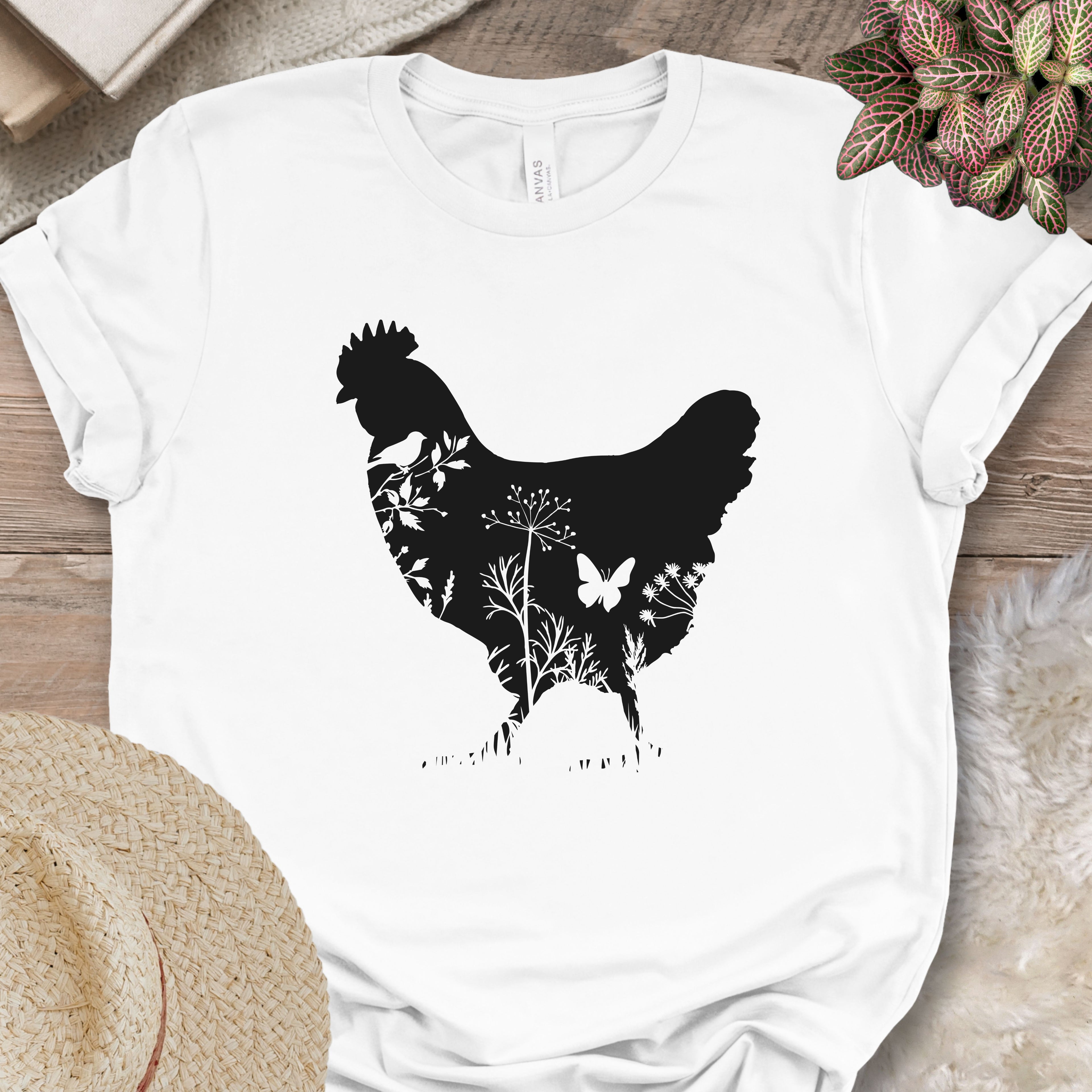 Floral Chicken Silhouette Nature Lover T-Shirt