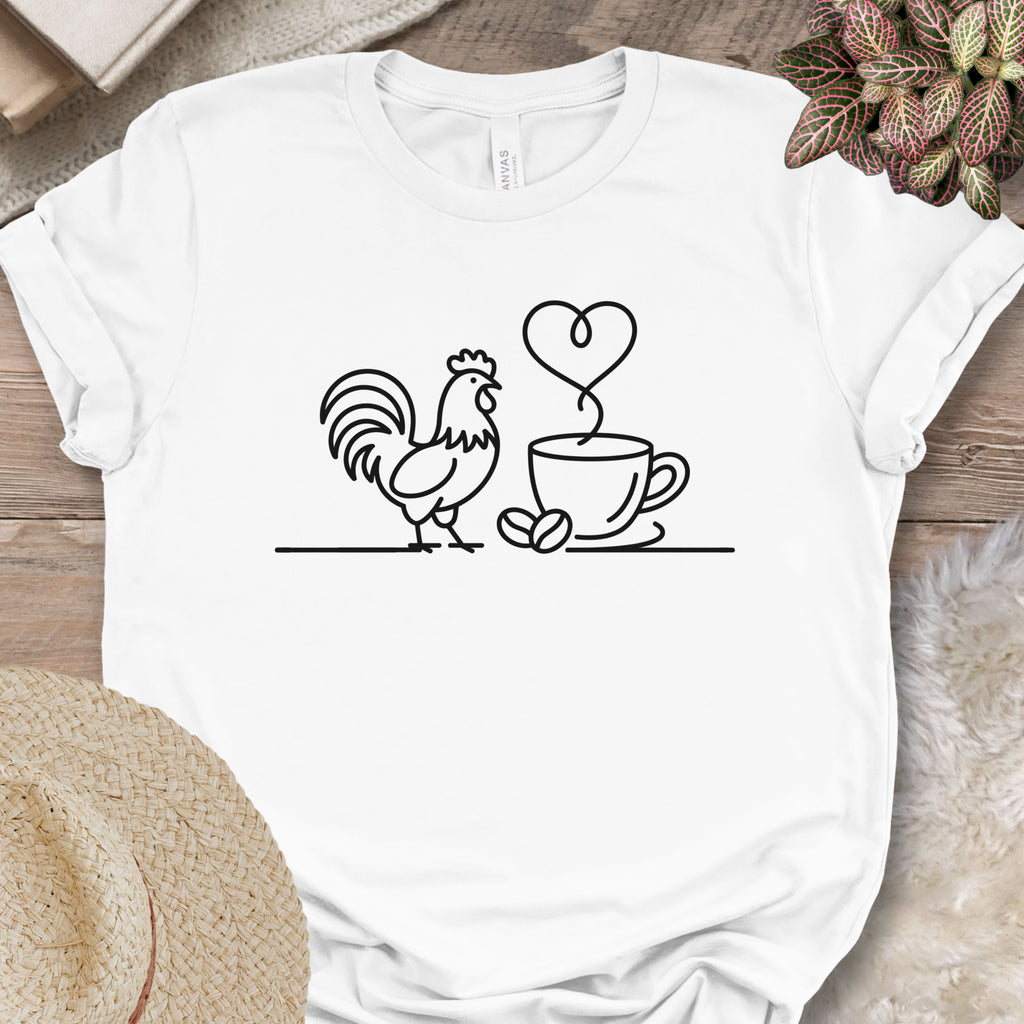 Minimalist Chicken & Coffee Line Art Tee