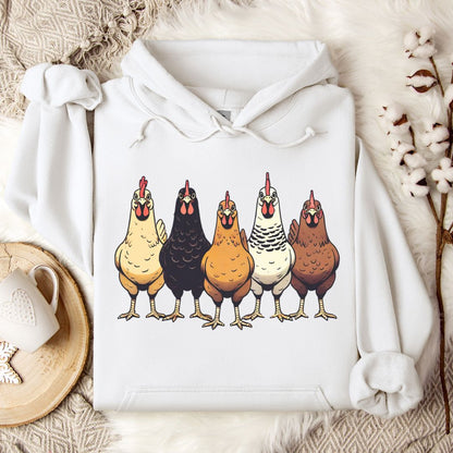 Chicken Lover Hoodie – Cute Farm Chickens Lineup Unisex Cozy Hoodie for Country Life Fans & Backyard Chicken Keepers