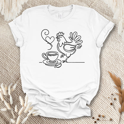 Minimalist Coffee & Chicken Line Art T-Shirt