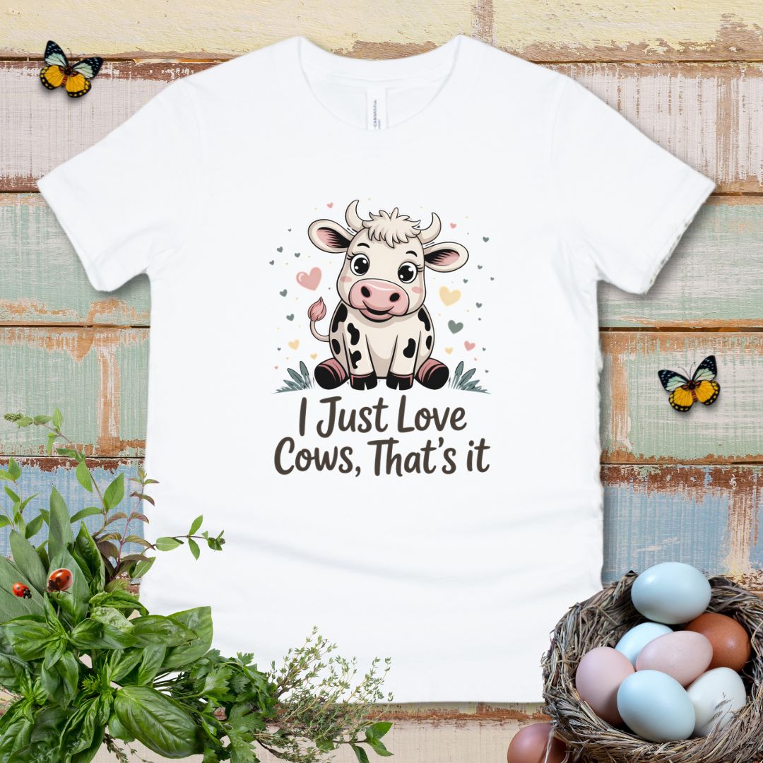 Cute Cow Kids T-Shirt – “I Just Love Cows” Tee for Little Cow Lovers & Farm Animal Fans