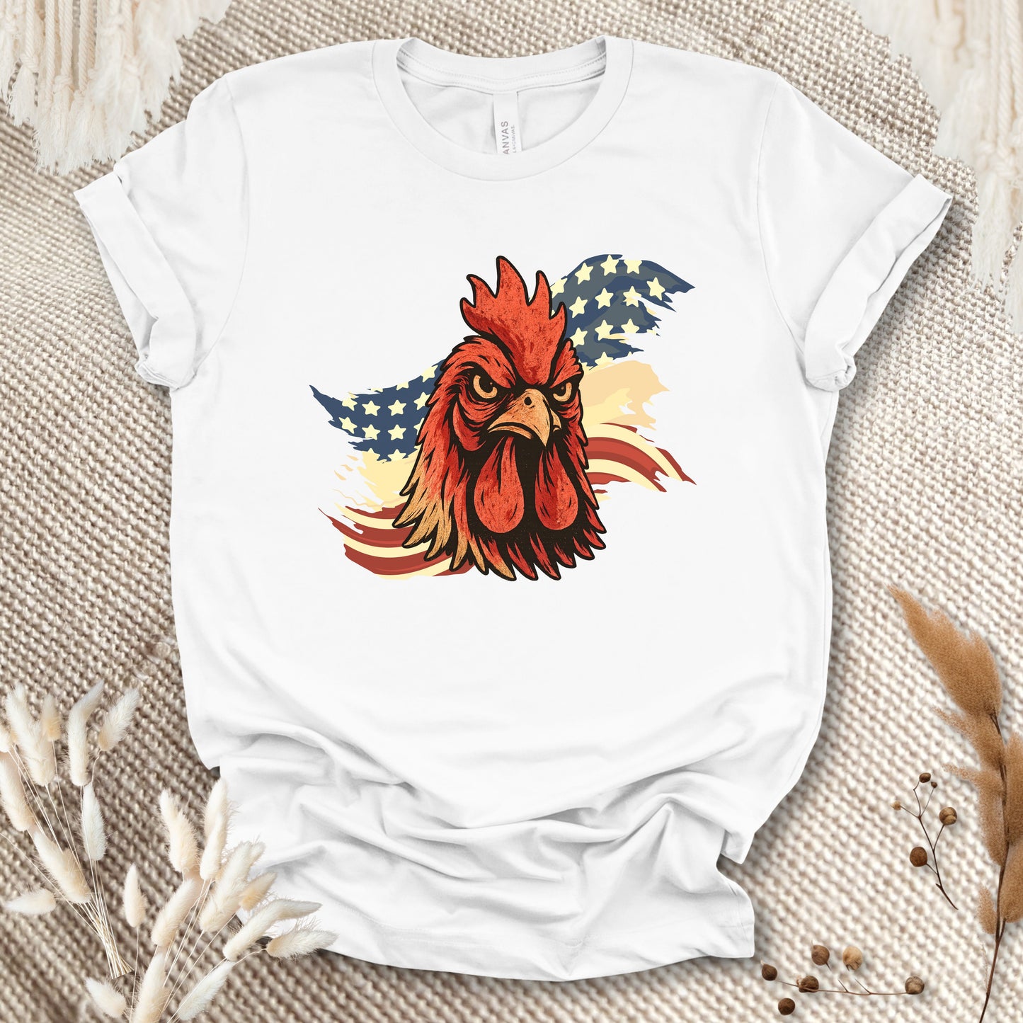 Patriotic Rooster T-Shirt – American Flag Chicken Tee for Farmers, Chicken Lovers & 4th of July