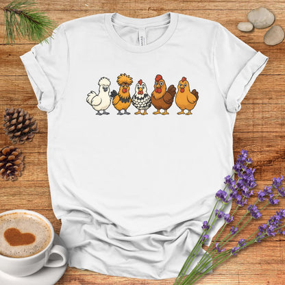 Chicken Breeds T-Shirt – Cartoon Silkie, Polish, Wyandotte, Brahma & Orpington Farm Animal Shirt for Chicken Lovers
