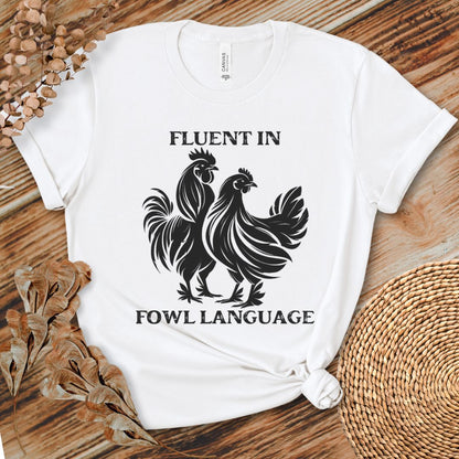 Fluent in Fowl Language Tee, Double Rooster Silhouette