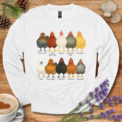 Chicken Breeds Sweatshirt – Farm Animal Pullover with Popular Hen & Rooster Varieties for Chicken Lovers