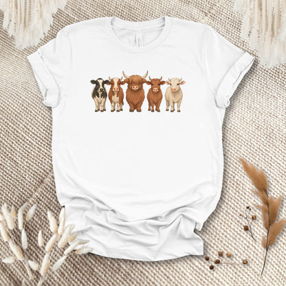 Cow Lover T-Shirt – Five Cow Breeds Lineup Tee for Farm Life & Ranch Style Fans