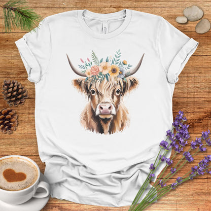Floral Highland Cow T-Shirt – Rustic Boho Farmhouse Graphic Tee for Country Living & Cow Lovers