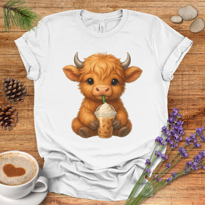Cute Highland Cow T-Shirt – Coffee Lover Cow Tee for Farm, Country & Kawaii Style Fans