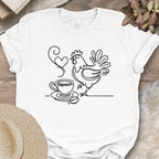Minimalist Coffee & Chicken Line Art T-Shirt