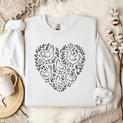 Farmhouse Chicken Sweatshirt – Floral Heart Pullover for Chicken Moms & Country Living Lovers
