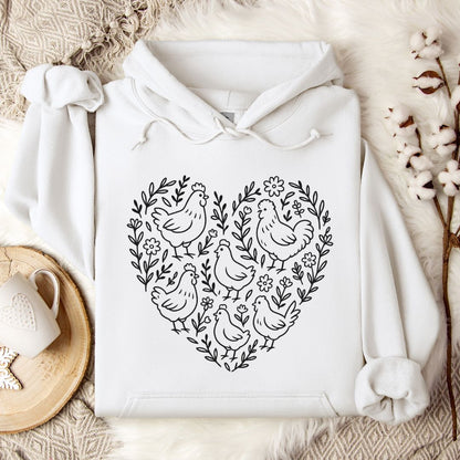 Chicken Lover Hoodie – Cute Heart Floral Chicken Flock Design for Chicken Moms & Backyard Poultry Fans