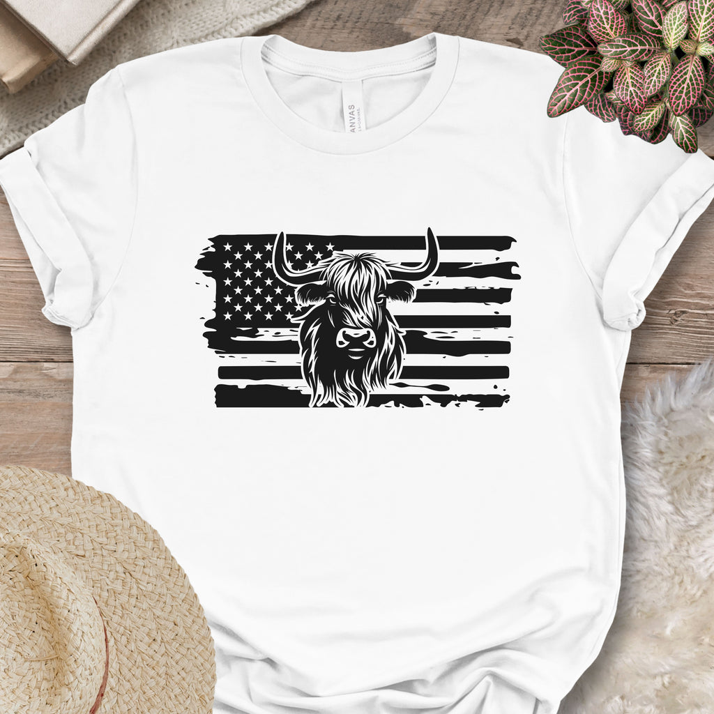 Patriotic Highland Cow Flag Shirt