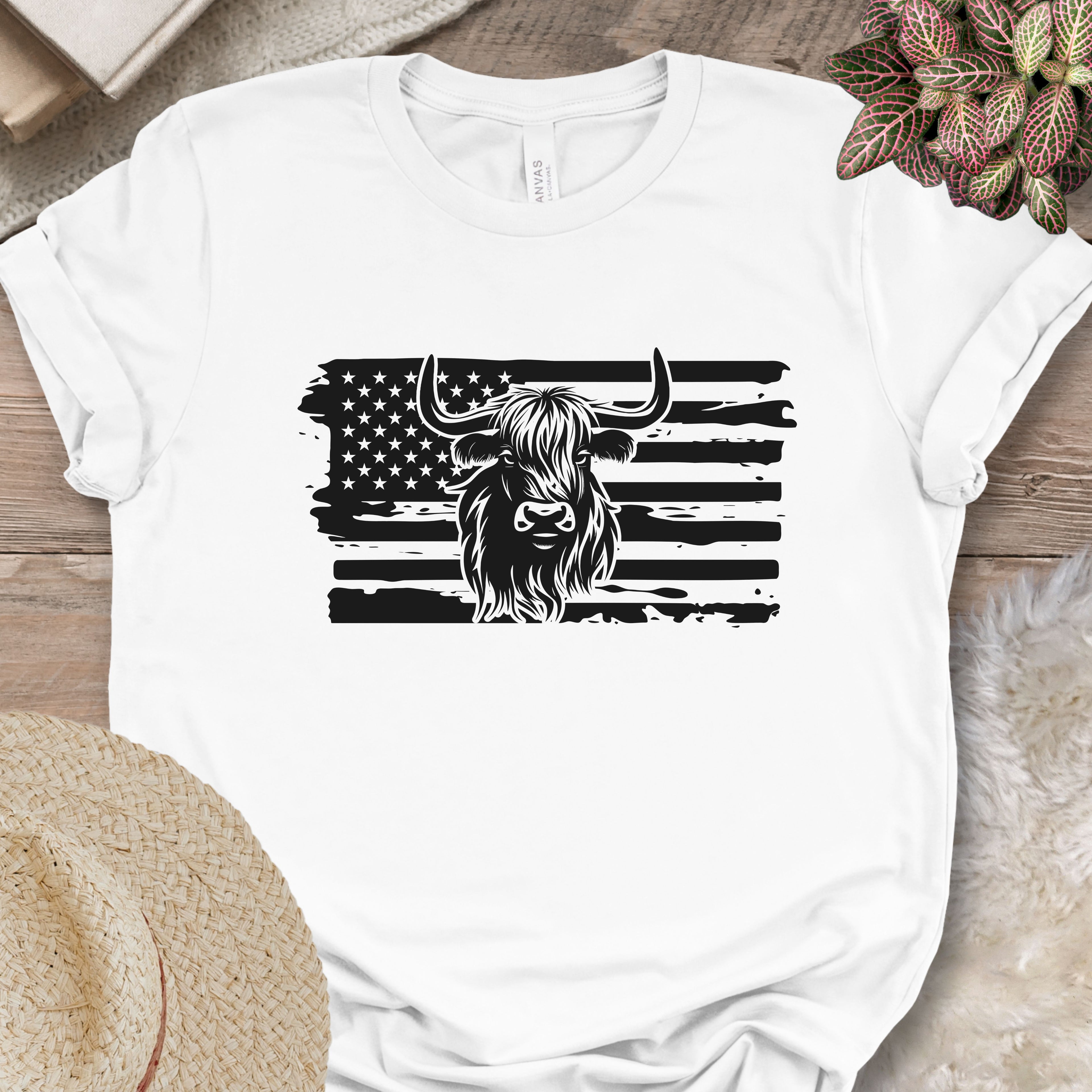 Patriotic Highland Cow Flag Shirt