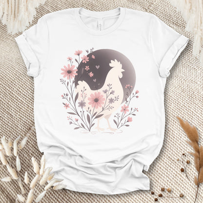 Floral Chicken Silhouette T-Shirt – Aesthetic Farm Animal Tee for Chicken Lovers & Country Girls