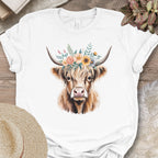Simple Floral Highland Cow Tee