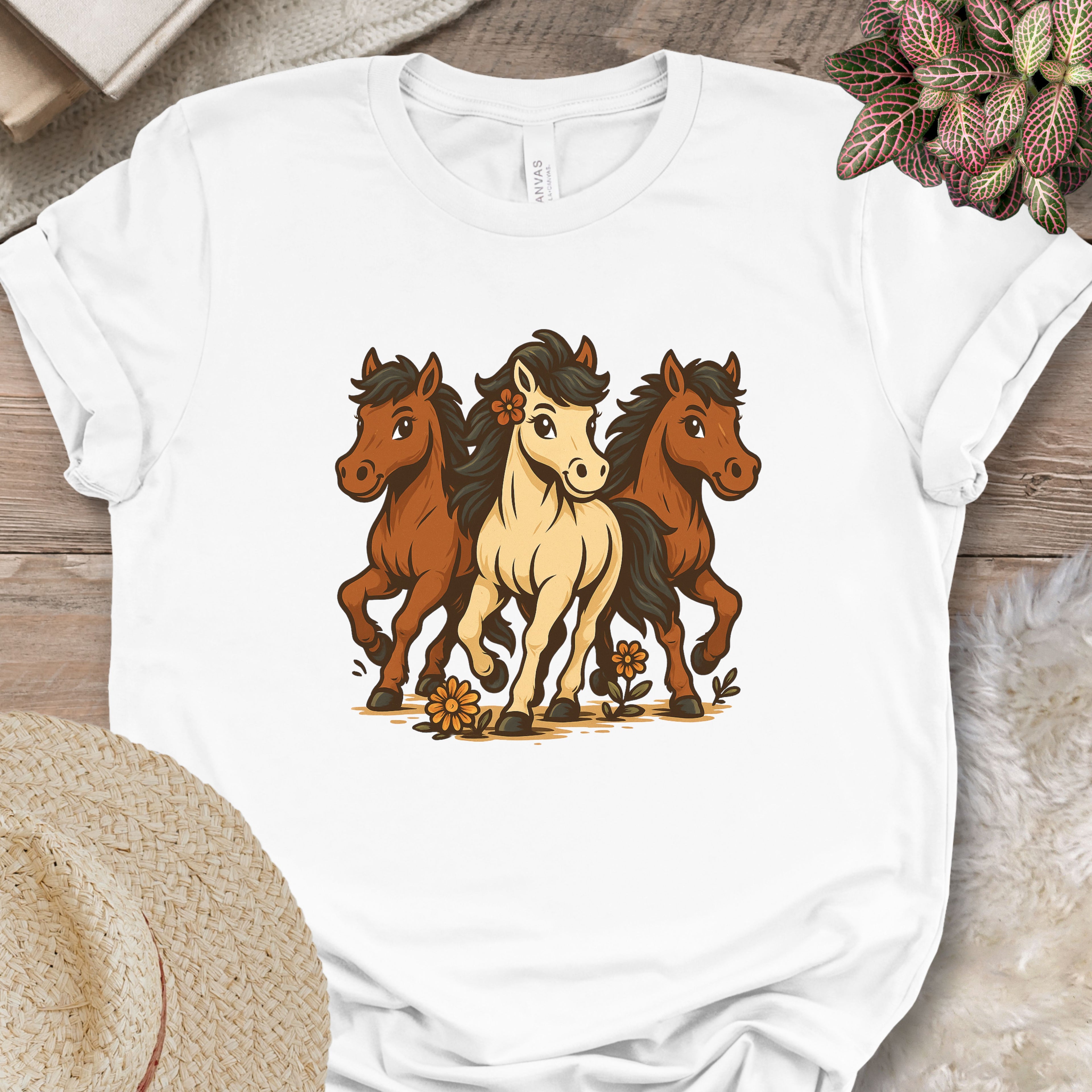 Flower Power Horses Cartoon T-Shirt