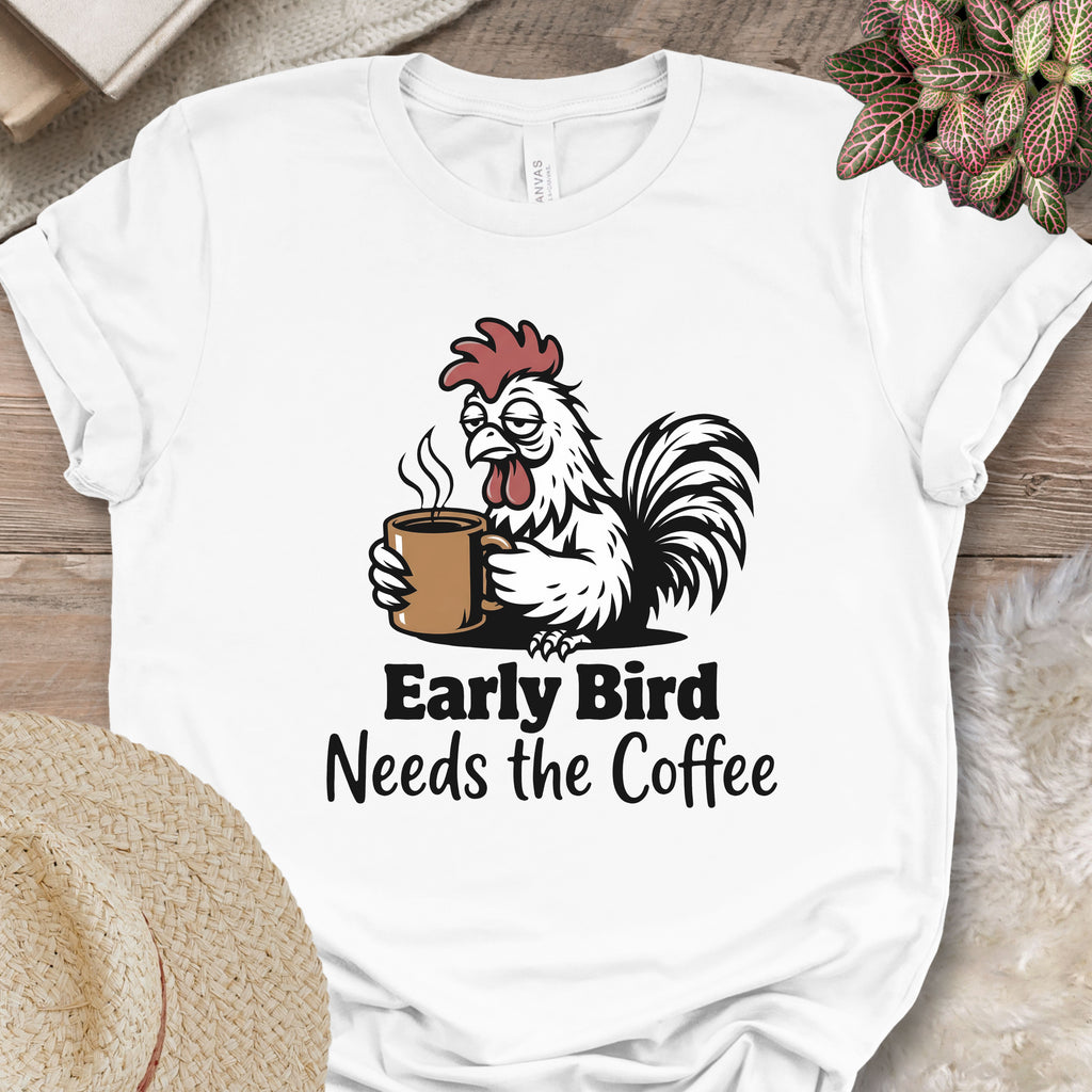 Sleepy Rooster Needs Coffee Tee