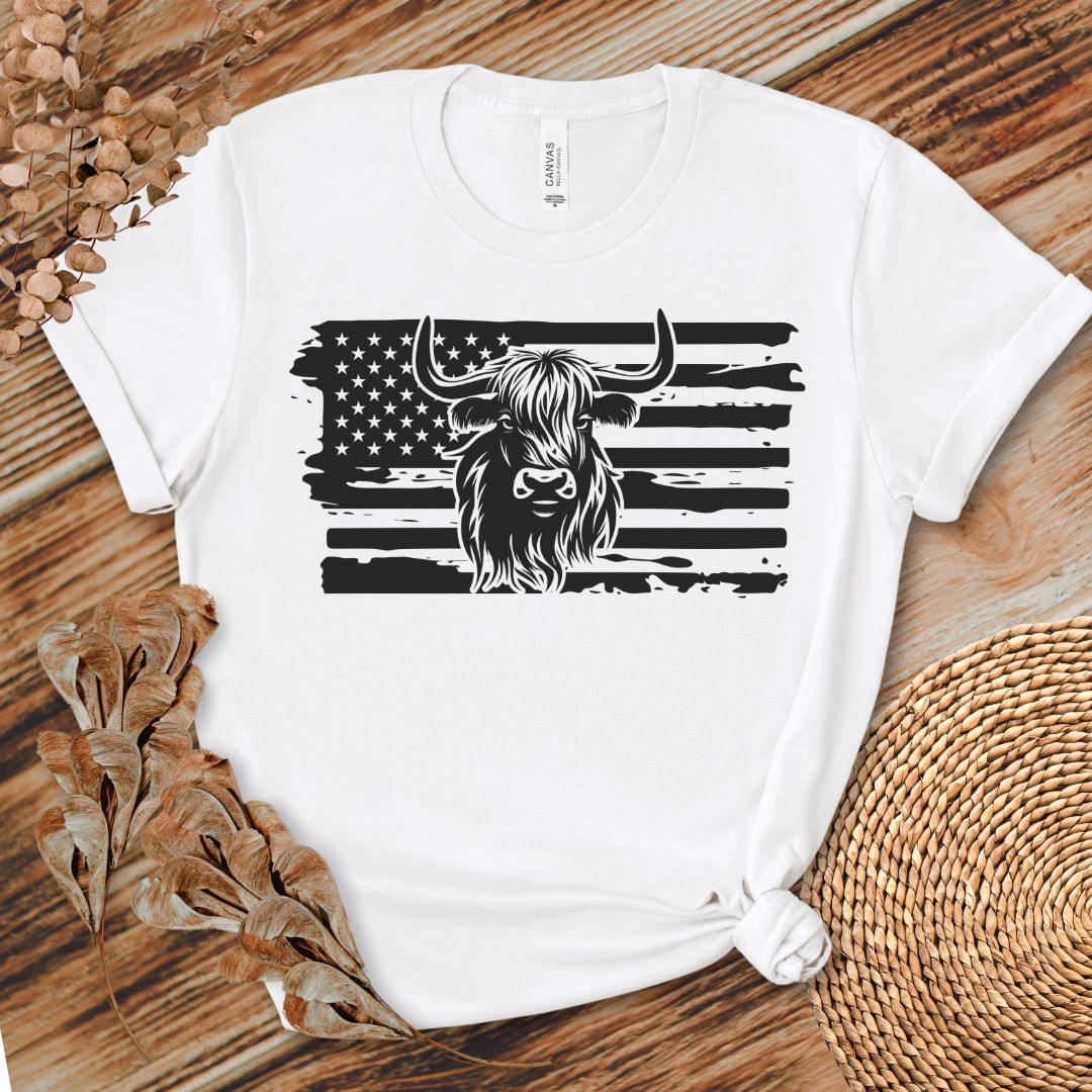 Patriotic Highland Cow Flag Shirt