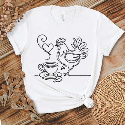 Minimalist Coffee & Chicken Line Art T-Shirt