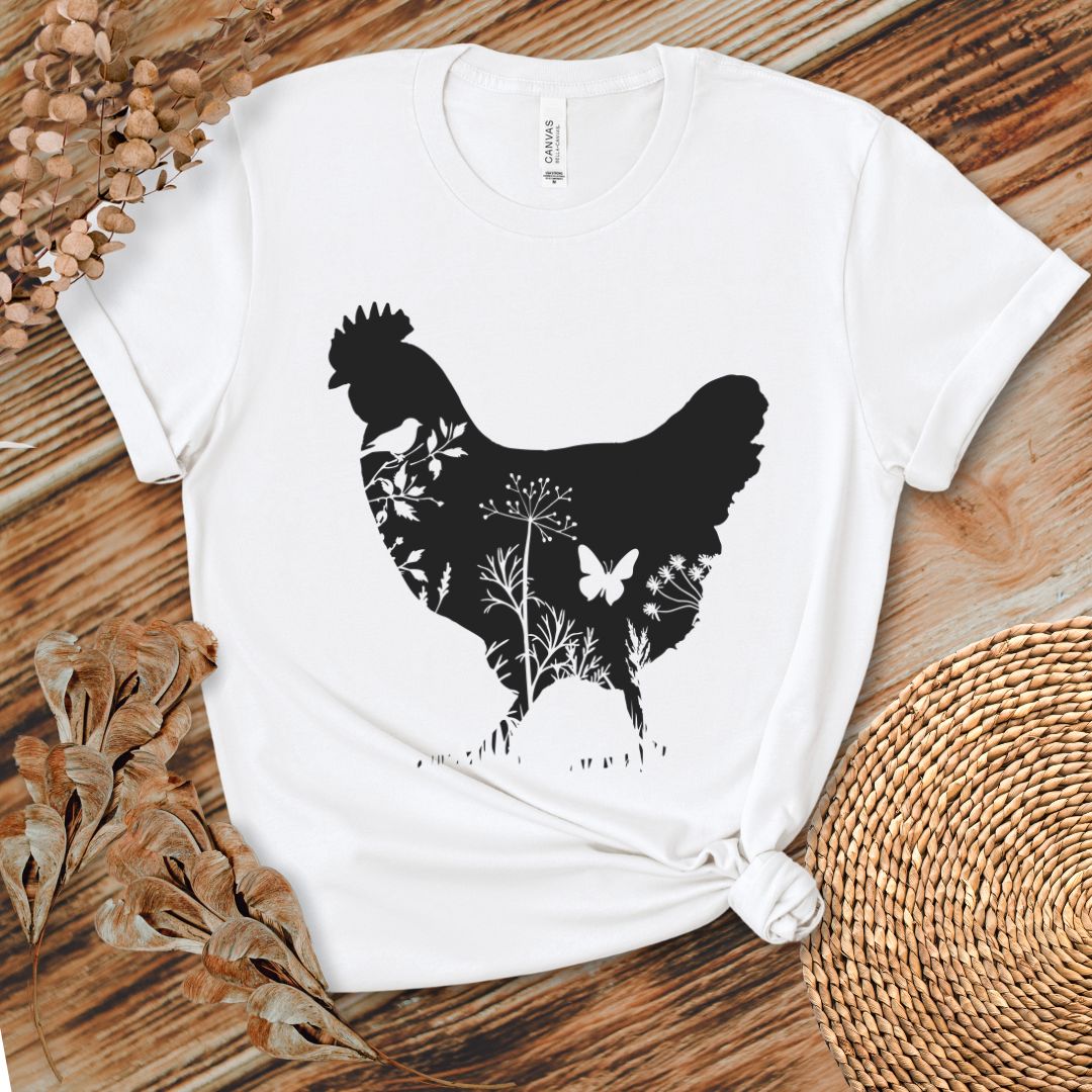 Floral Chicken Silhouette Nature Lover T-Shirt