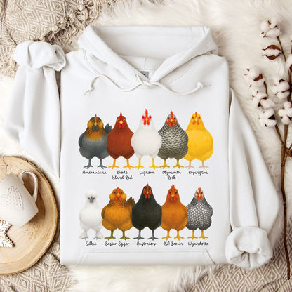 Chicken Breeds Hoodie – Cute Poultry Lover Gift for Chicken Keepers, Farmers & Backyard Flock Moms