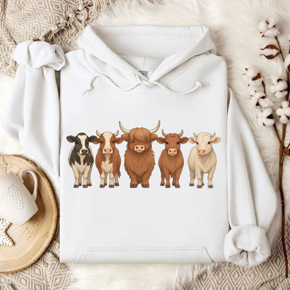 Cow Lover Hoodie – Highland, Holstein & Brown Cow Lineup Pullover for Ranchers & Farm Life Fans