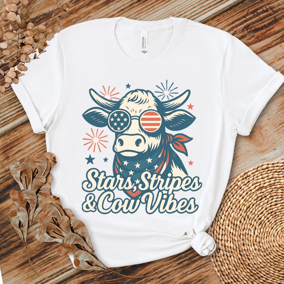 Stars Stripes Cow Vibes Tee
