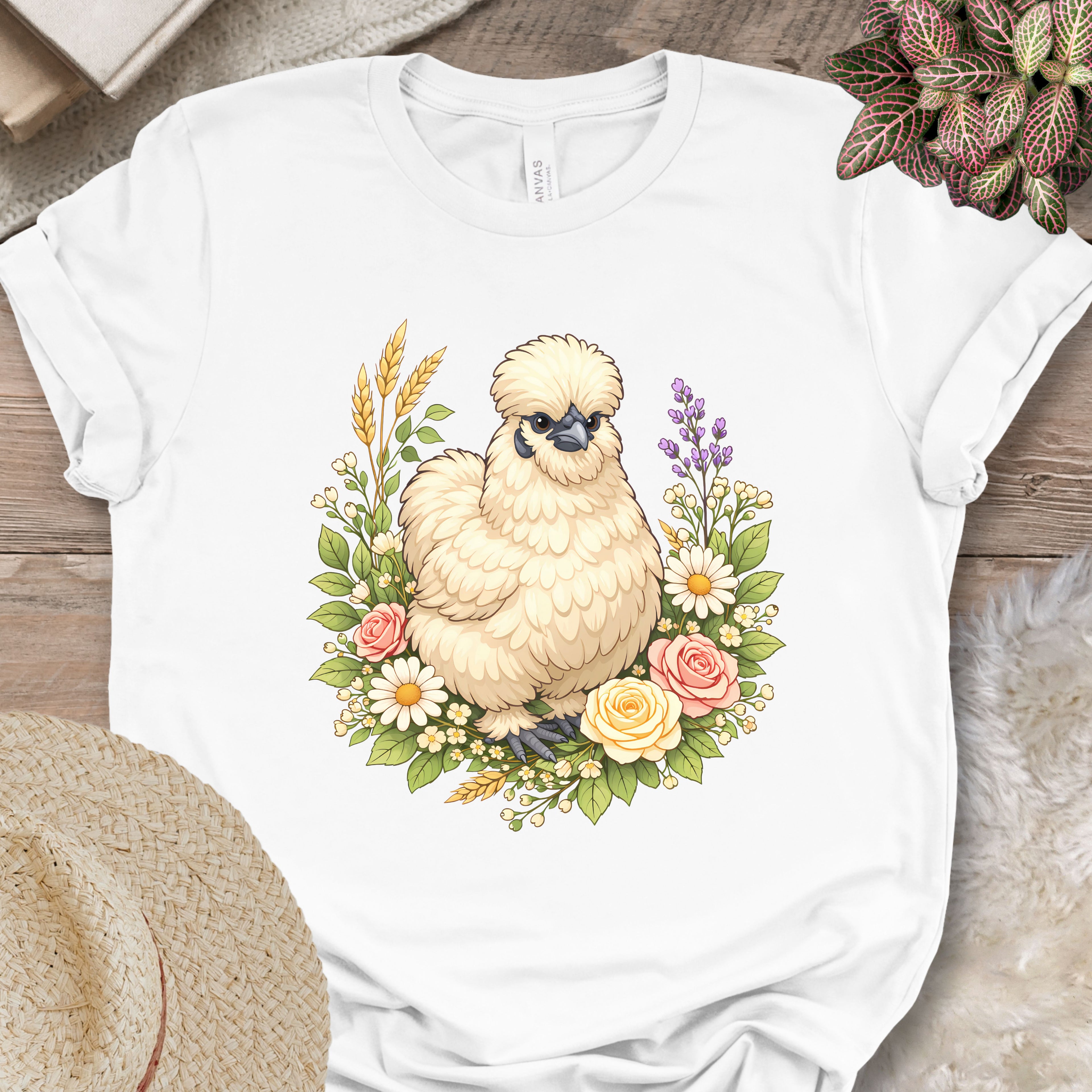 Silkie Chicken Floral T-Shirt