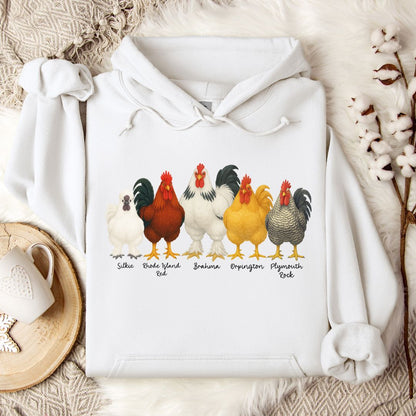 Rooster Breed Hoodie – Silkie, Rhode Island Red, Brahma & Orpington Chicken Lover Pullover