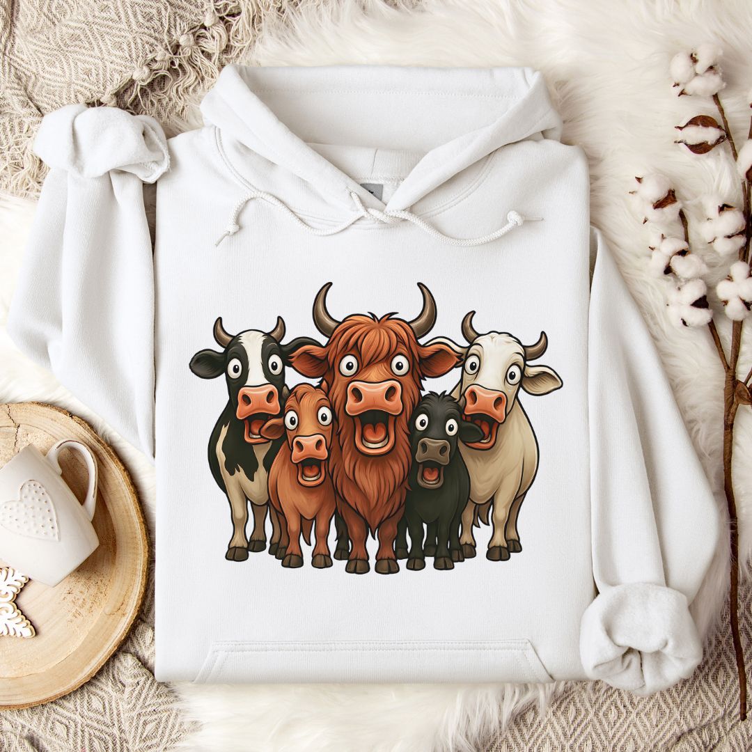 Funny Cow Lover Hoodie – Cute Cow Lineup Pullover for Farmers, Ranchers & Animal Lovers