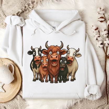 Funny Cow Lover Hoodie – Cute Cow Lineup Pullover for Farmers, Ranchers & Animal Lovers