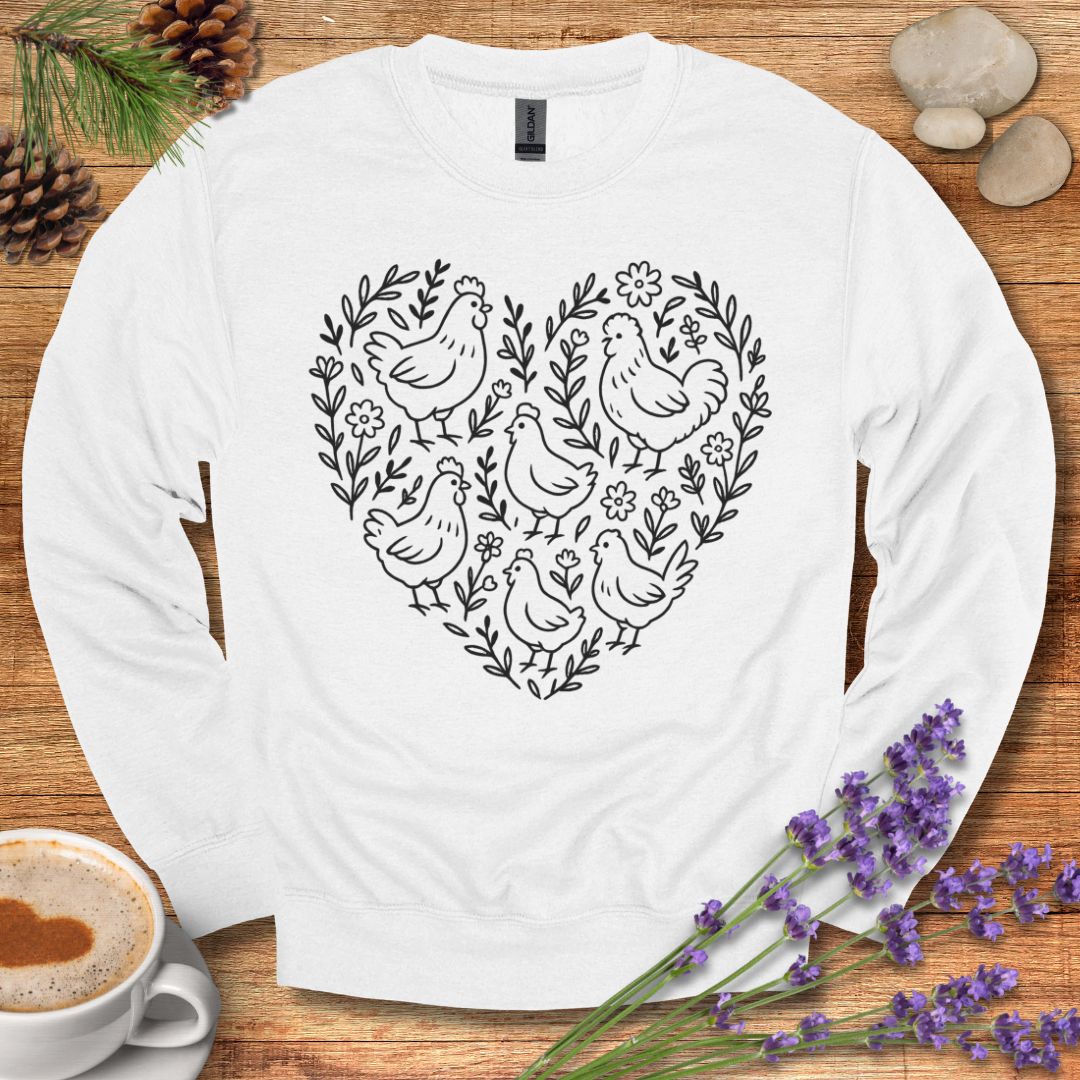 Farmhouse Chicken Sweatshirt – Floral Heart Pullover for Chicken Moms & Country Living Lovers