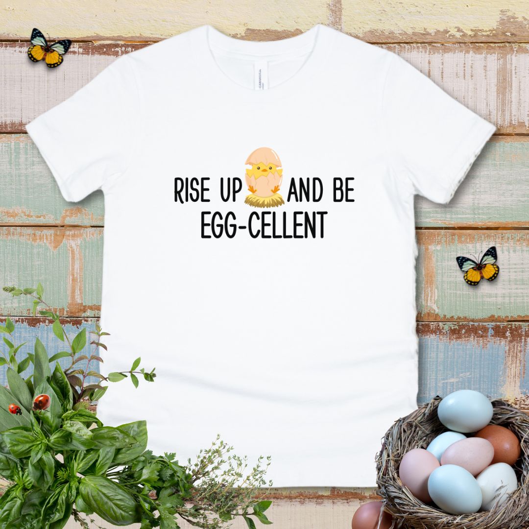 Cute Chick Kids T-Shirt – Rise Up and Be Egg-cellent Positive Message Youth Tee