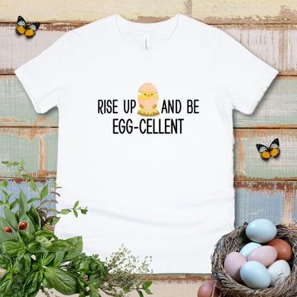 Cute Chick Kids T-Shirt – Rise Up and Be Egg-cellent Positive Message Youth Tee