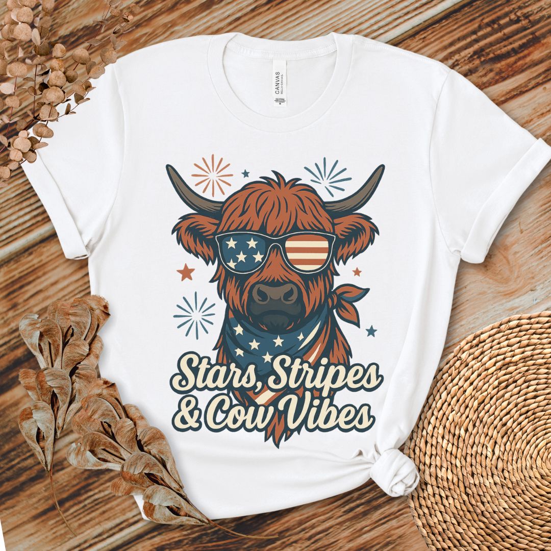 Stars Stripes Cow Vibes Shirt (Highland)